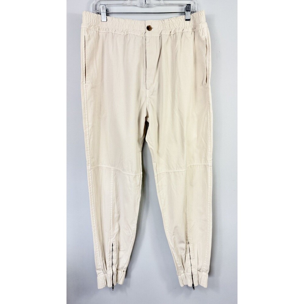 NWT Bassike Slouch Zip Detail Track Pant Salt Ivory Size 3 Large Elastic Waist
